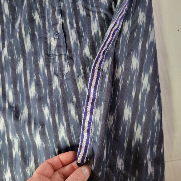 J. Crew Women Cotton Navy & White Ikat Professional Button-Up Shirt Size 8 - Picture 4 of 9